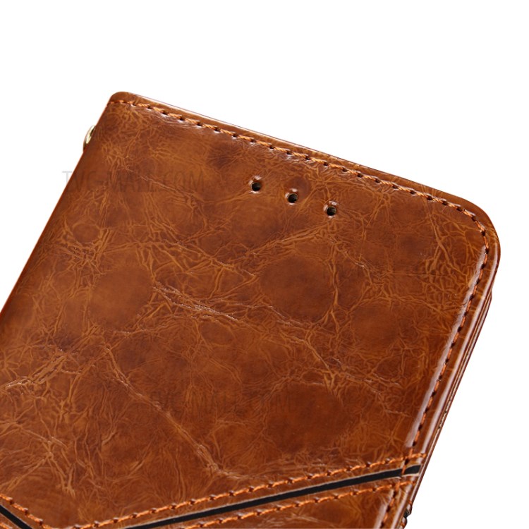 Geometric Splicing Style Stand Wallet Leather Phone Case for Samsung Galaxy A02s (EU Version) - Light Brown-4