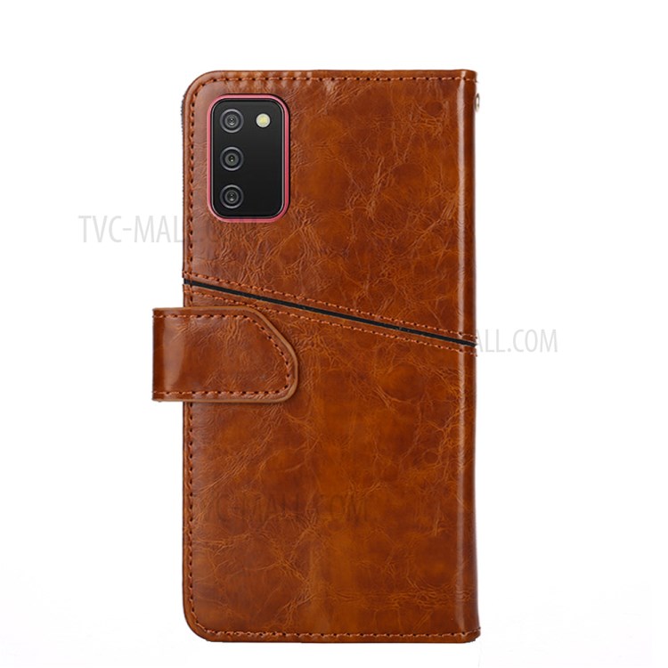 Geometric Splicing Style Stand Wallet Leather Phone Case for Samsung Galaxy A02s (EU Version) - Light Brown-7