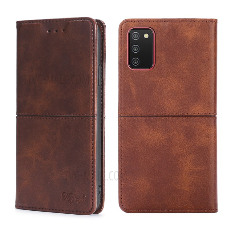 Auto-absorbed Leather Stand Case for Samsung Galaxy A02s (EU Version) - Dark Brown-1