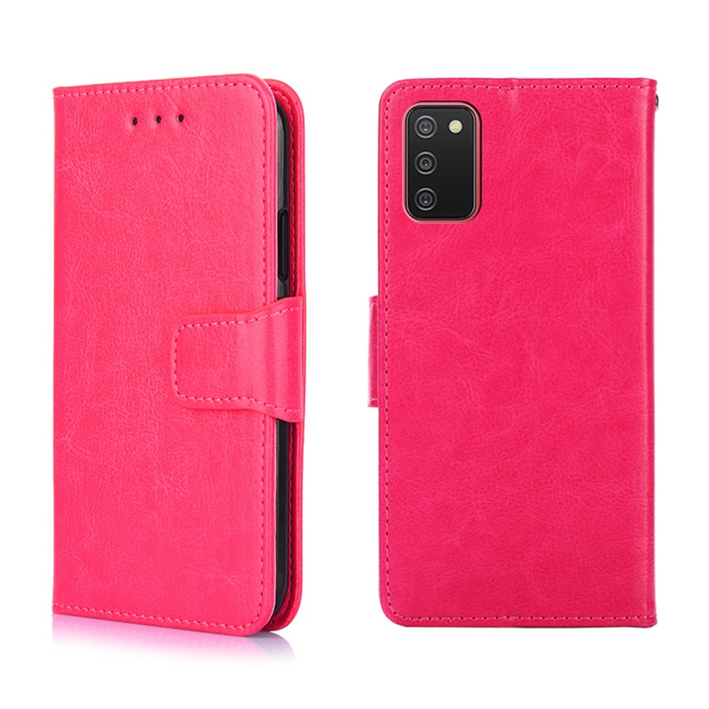 Crazy Horse PU Leather Wallet Stand Case Cover for Samsung Galaxy A02s (EU Version) - Rose-1