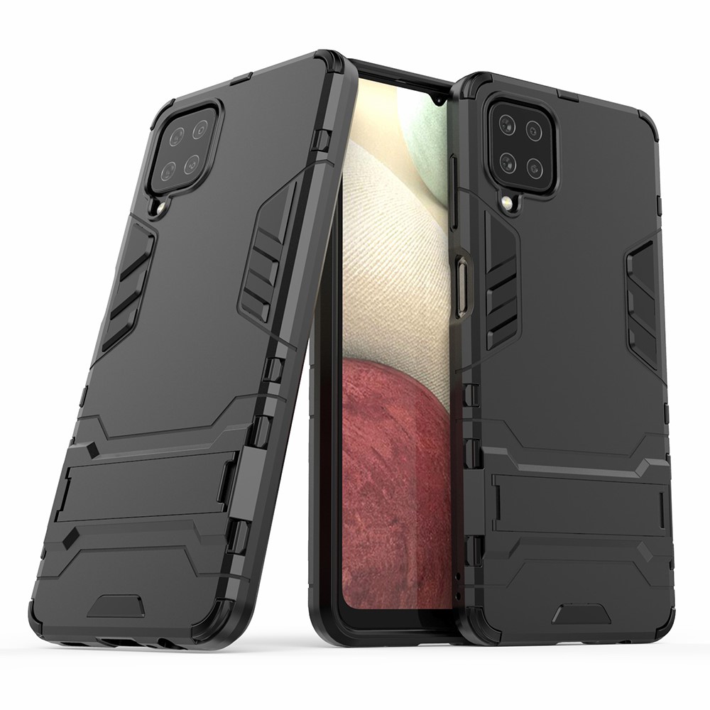 2 in 1 Kickstand Plastic + TPU Hybrid Cover for Samsung Galaxy A12 - Black-1