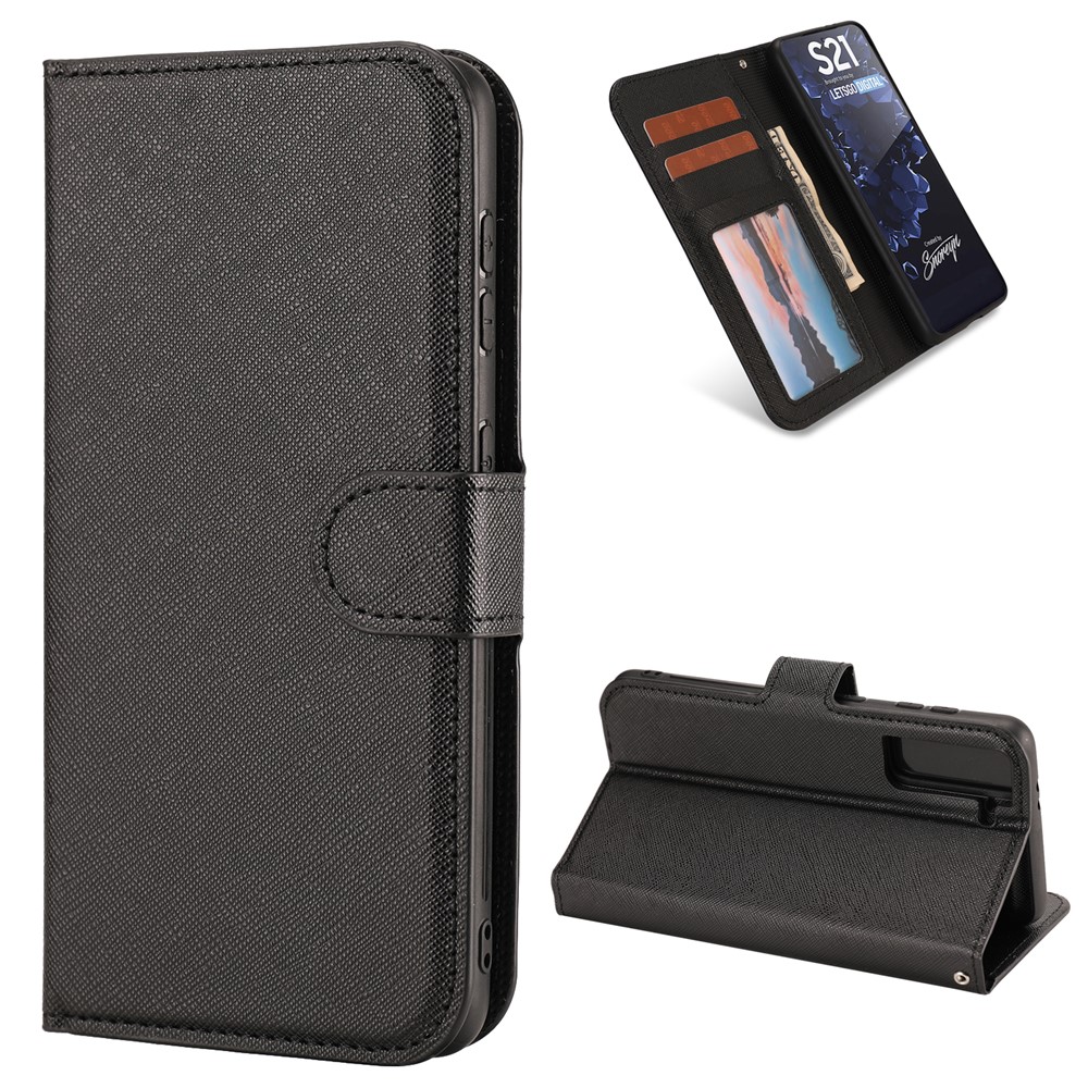 Cross Texture Detachable 2 in 1 Leather Wallet Cover Case for Samsung Galaxy S21 Ultra - Black-1