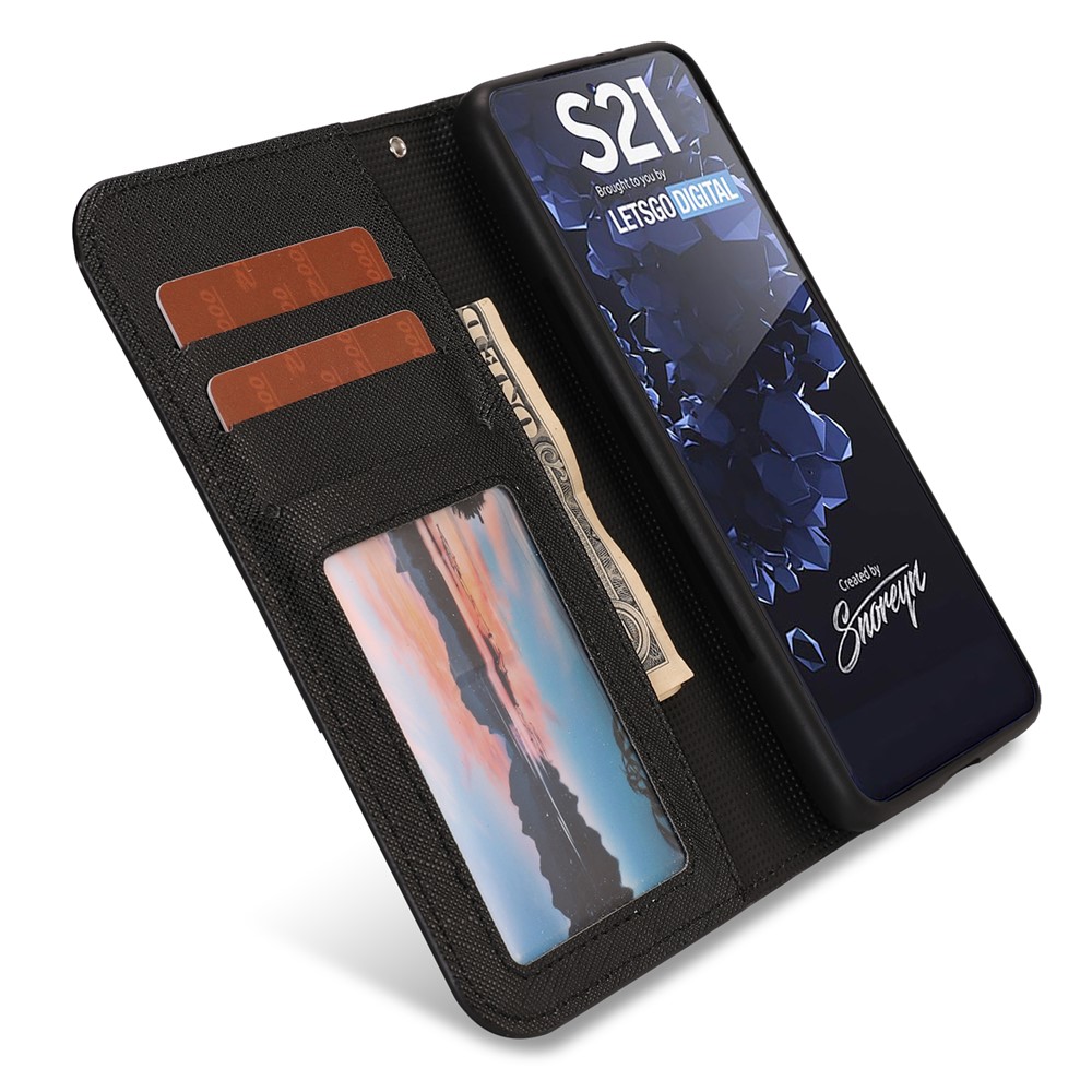 Cross Texture Detachable 2 in 1 Leather Wallet Cover Case for Samsung Galaxy S21 Ultra - Black-3