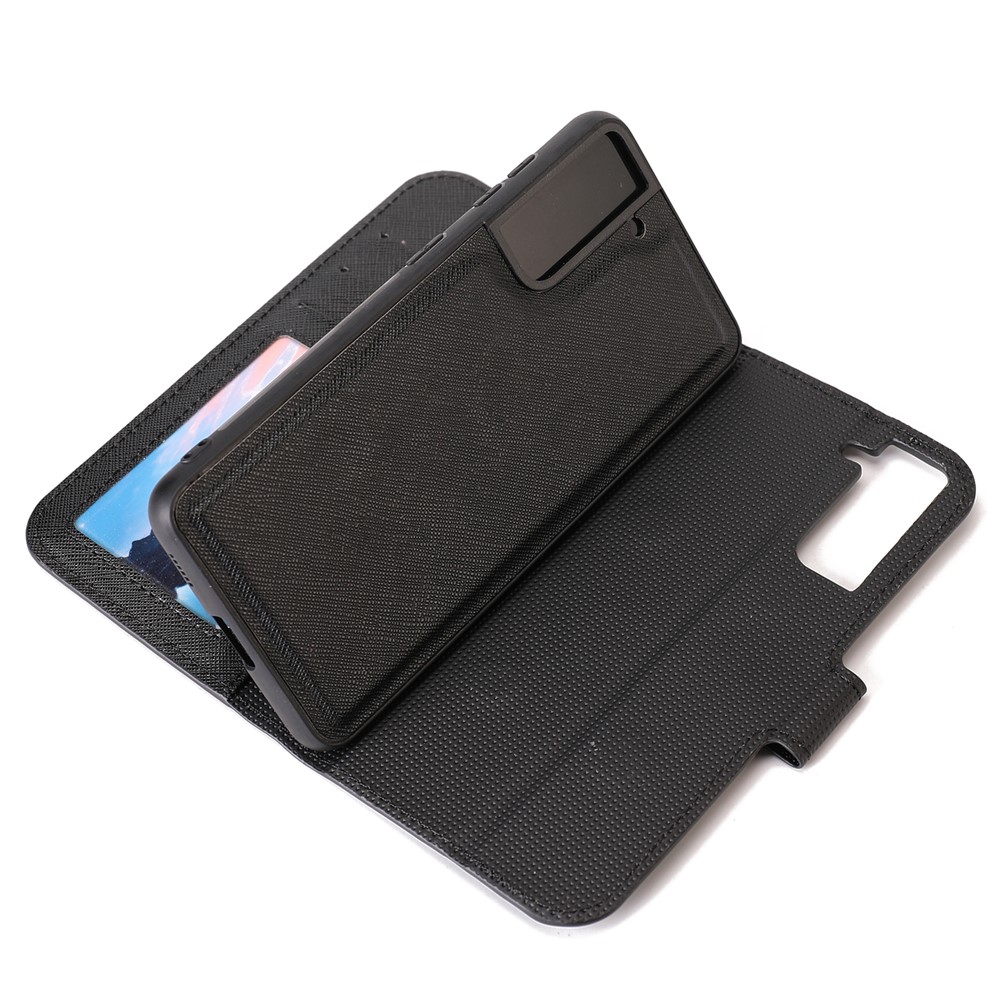 Cross Texture Detachable 2 in 1 Leather Wallet Cover Case for Samsung Galaxy S21 Ultra - Black-5