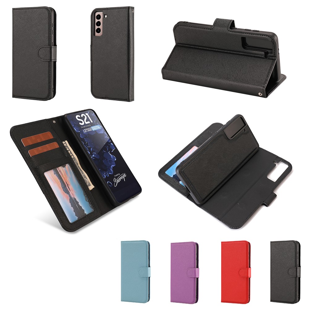 Cross Texture Detachable 2 in 1 Leather Wallet Cover Case for Samsung Galaxy S21 Ultra - Black-8