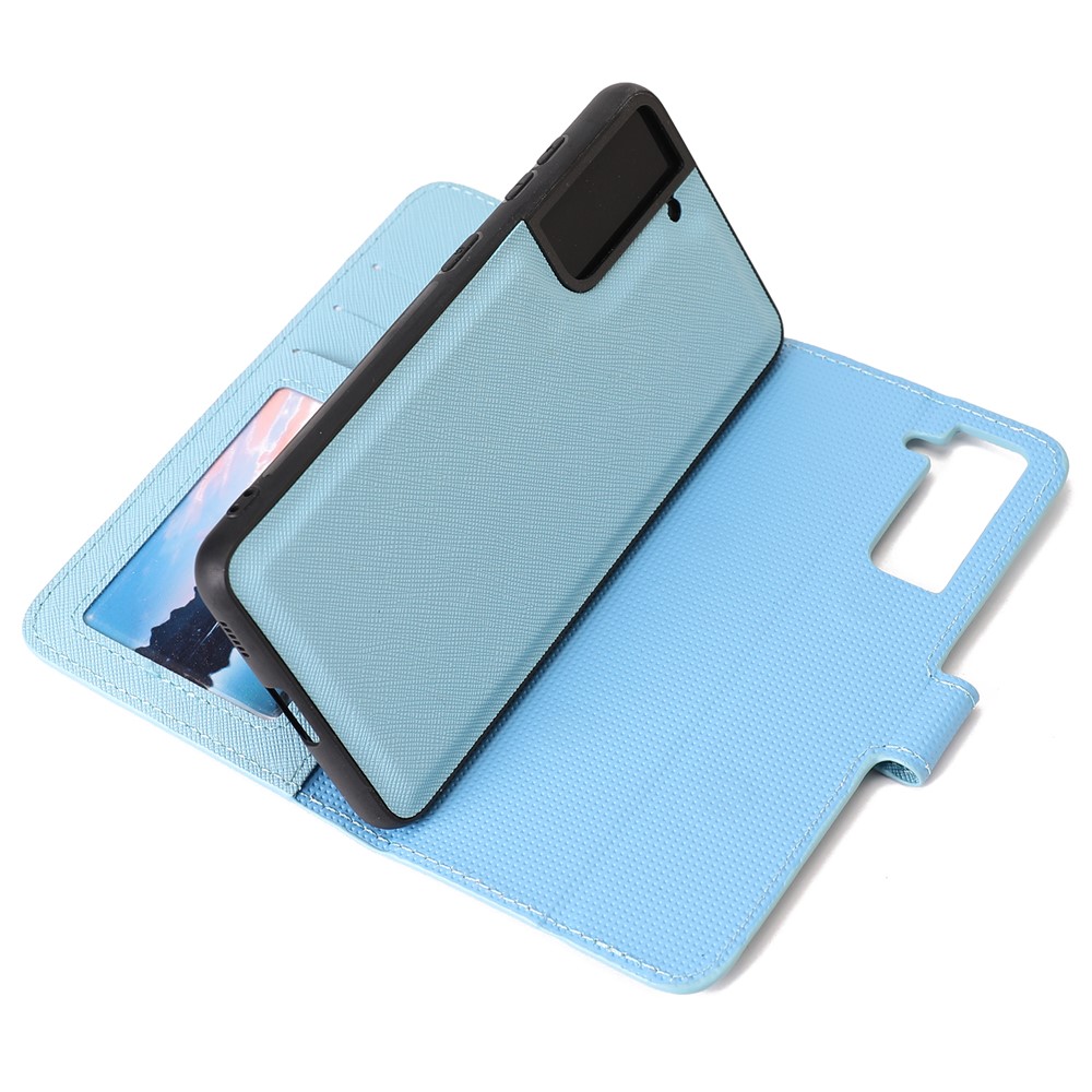Detachable 2 in 1 Cross Texture Leather Wallet Stand Design Cover Case for Samsung Galaxy S21 Plus - Blue-5