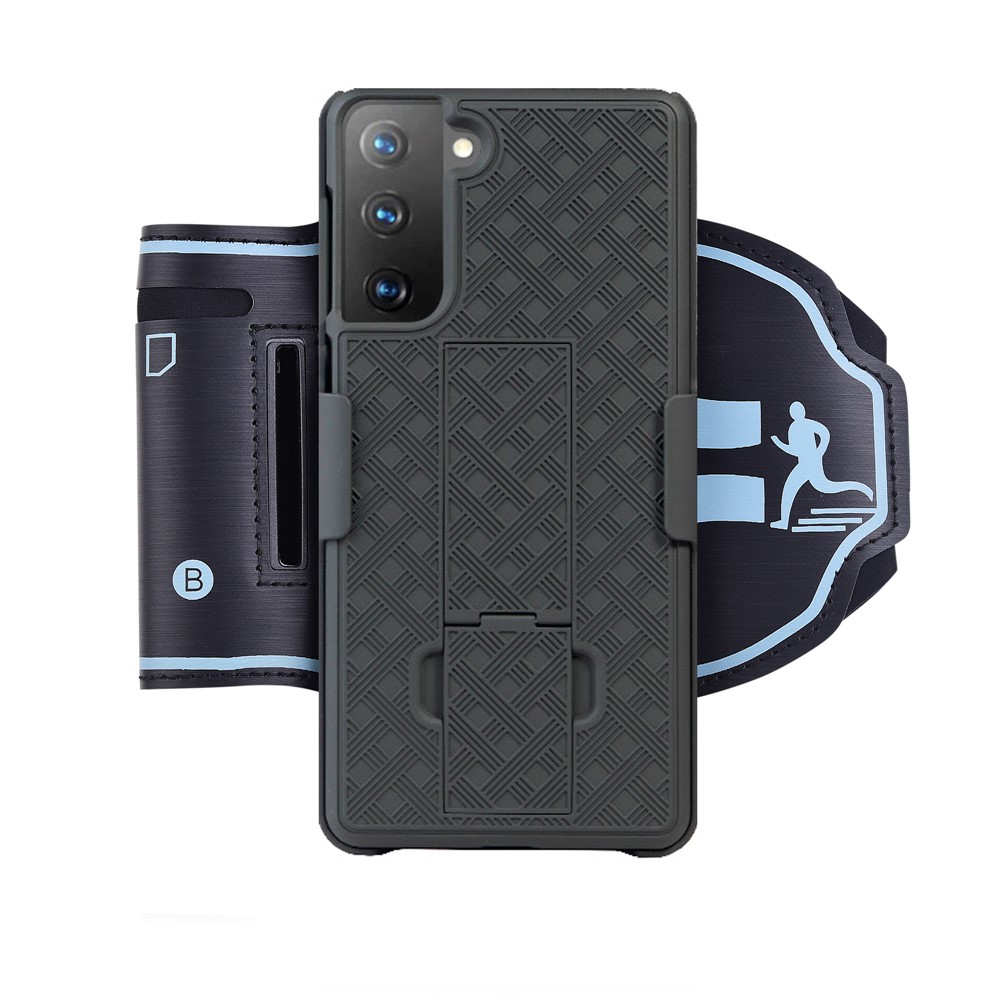 Woven Pattern PC Case with Kickstand Phone Cover for Samsung Galaxy S21 Plus 5G Nylon Sport Armband Phone Case-2
