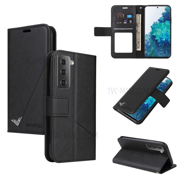 GQ.UTROBE Metal Rectangular Decor Wallet Stand Leather Cover for Samsung Galaxy S21 - Black-1