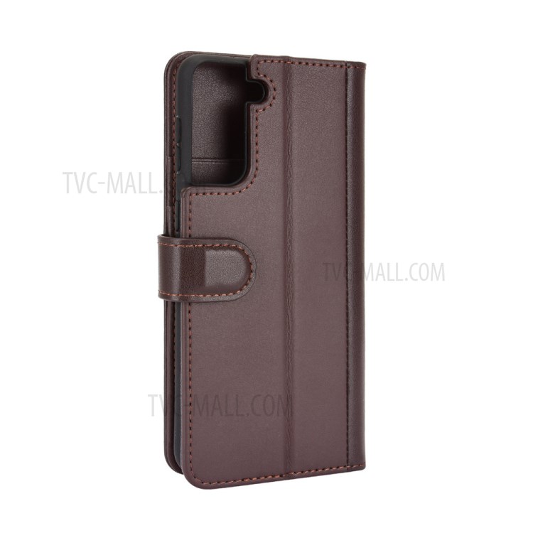 For Samsung Galaxy S21+ Genuine Split Leather Wallet Stand Protective Shell - Brown-6