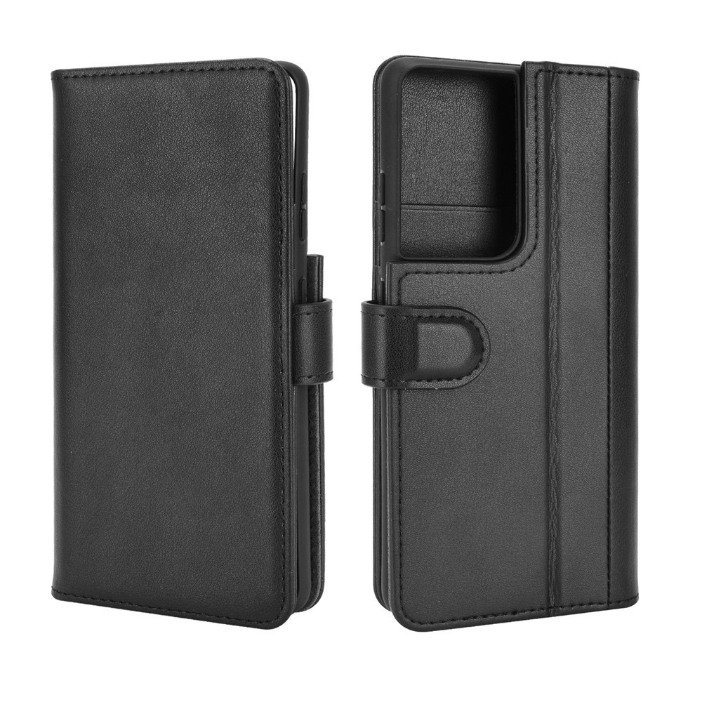 Para Samsung Galaxy S21 Ultra Genuine Split Split Stop Funda Protectora - Negro-2