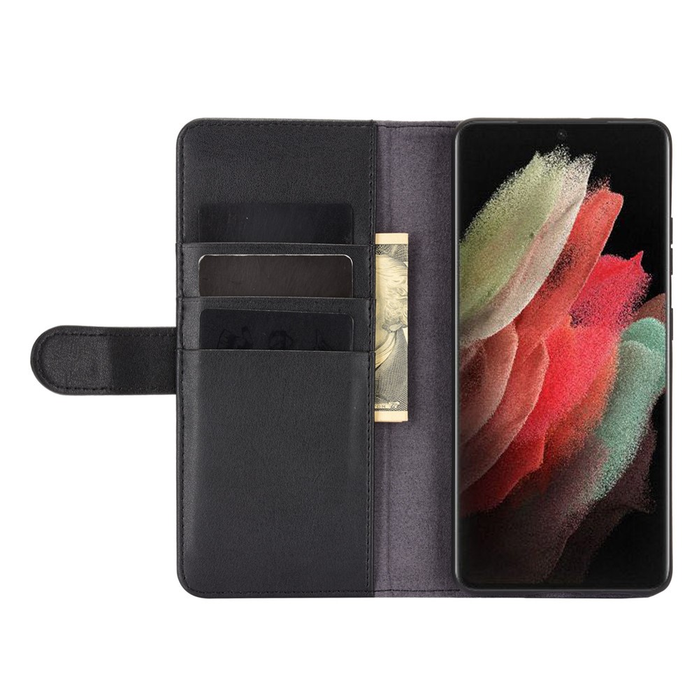 Para Samsung Galaxy S21 Ultra Genuine Split Split Stop Funda Protectora - Negro-4