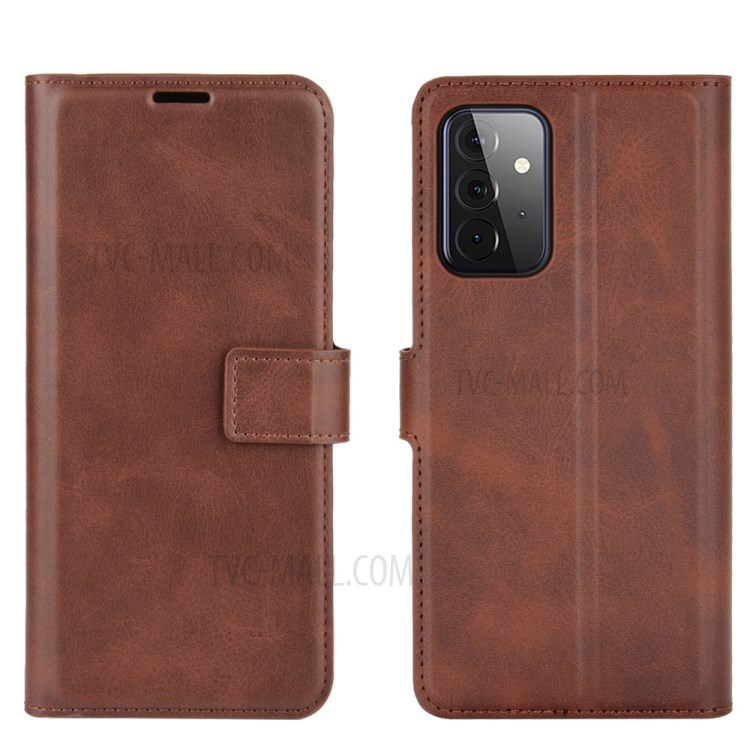 Leather Mobile Phone Cover Case for Samsung Galaxy A72 5G Wallet Stand Design Case - Dark Brown-2