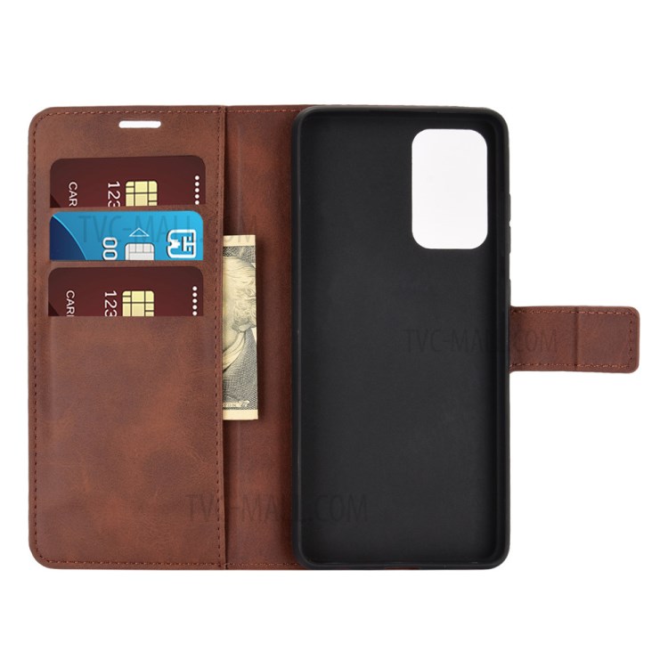 Leather Mobile Phone Cover Case for Samsung Galaxy A72 5G Wallet Stand Design Case - Dark Brown-4