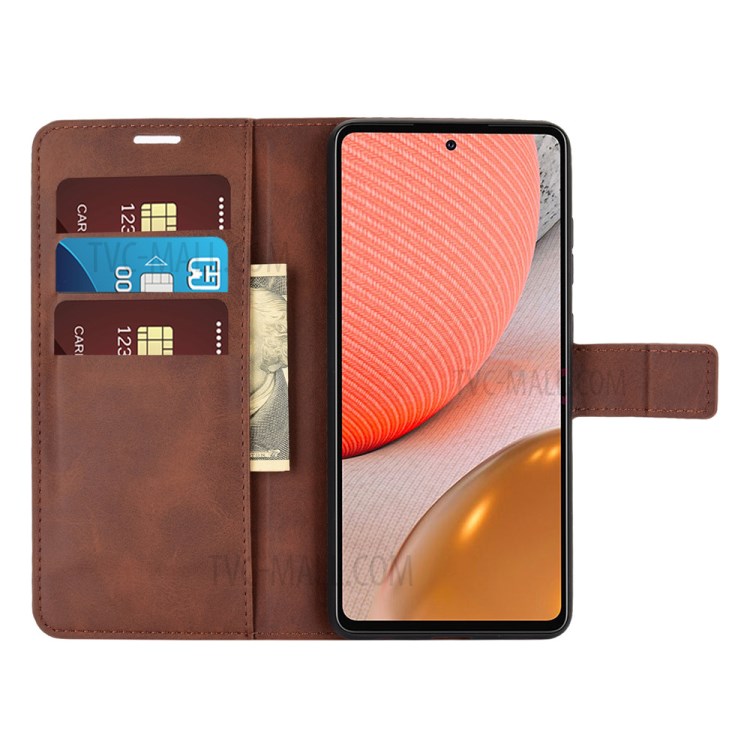 Leather Mobile Phone Cover Case for Samsung Galaxy A72 5G Wallet Stand Design Case - Dark Brown-5