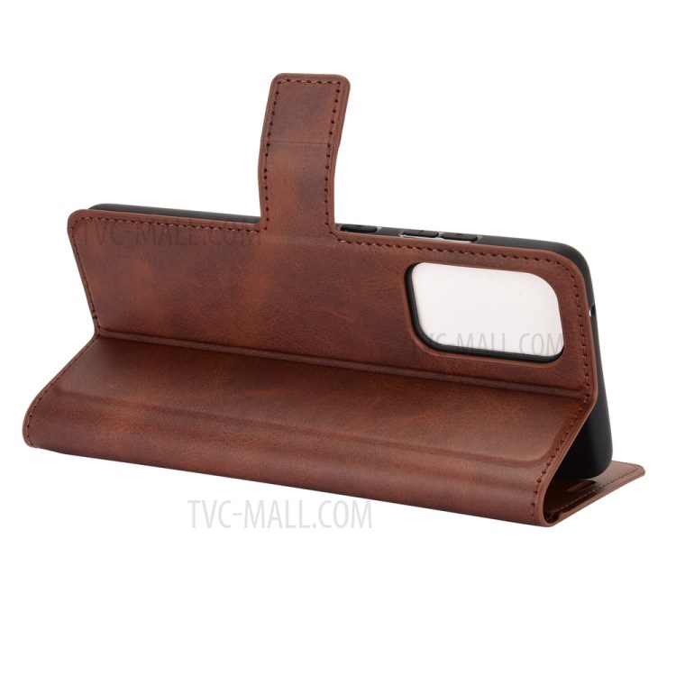 Leather Mobile Phone Cover Case for Samsung Galaxy A72 5G Wallet Stand Design Case - Dark Brown-6