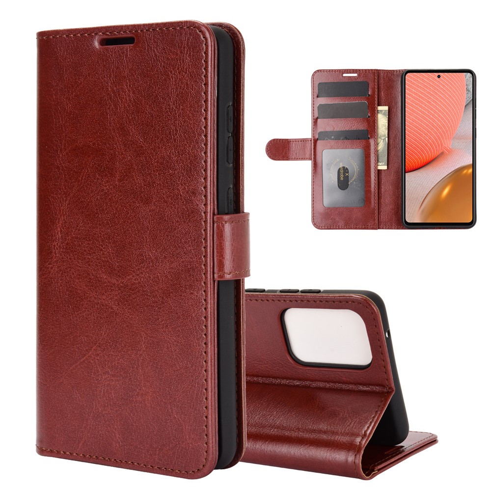 Crazy Horse Textur Lederschale Für Samsung Galaxy A72 4G/5G Stand Wallet Hülle - Braun-2