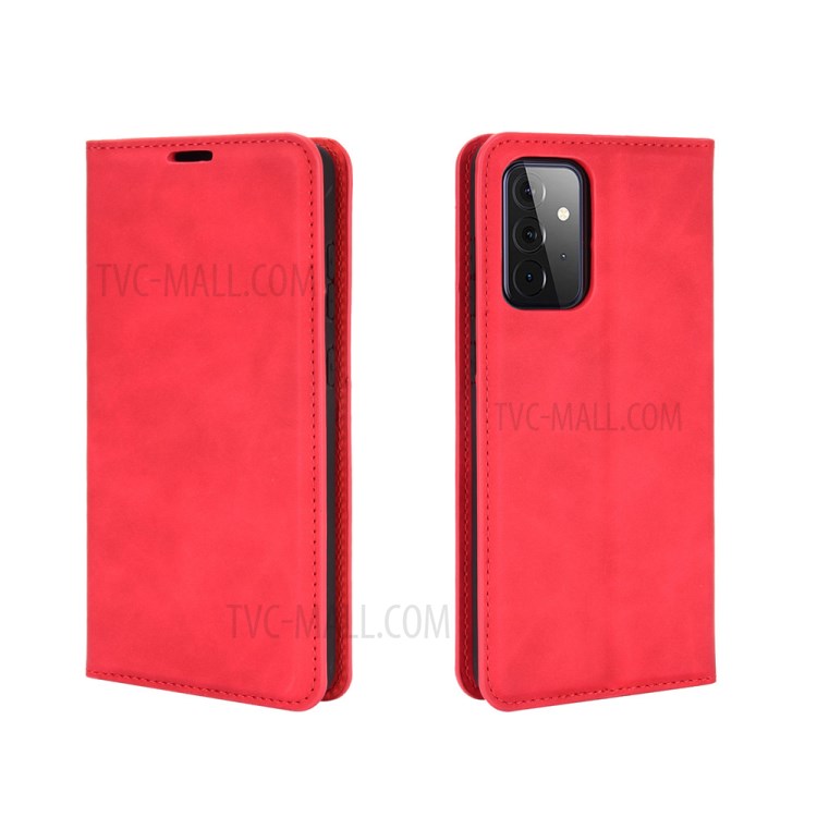 Skin-Touch Feeling Auto-absorbed Flip Phone Shell for Samsung Galaxy A72 5G Wallet Stand Design Leather Cover - Red-2