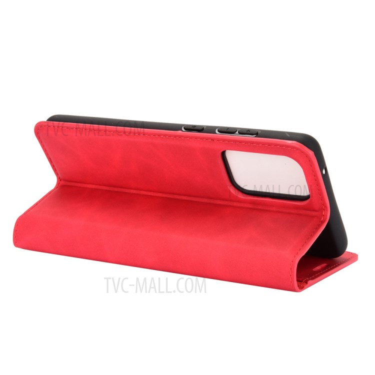 Skin-Touch Feeling Auto-absorbed Flip Phone Shell for Samsung Galaxy A72 5G Wallet Stand Design Leather Cover - Red-5