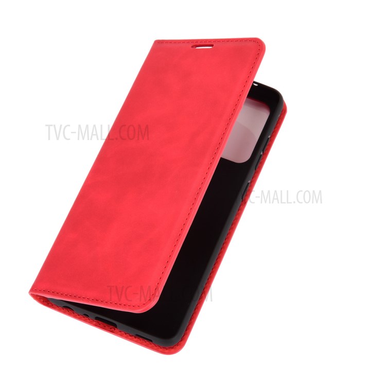 Skin-Touch Feeling Auto-absorbed Flip Phone Shell for Samsung Galaxy A72 5G Wallet Stand Design Leather Cover - Red-7