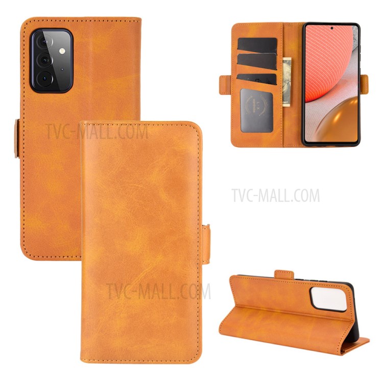 Dual Magnetic Clasp Folio Flip Leather Full Protection Cover Case for Samsung Galaxy A72 5G - Yellow-1