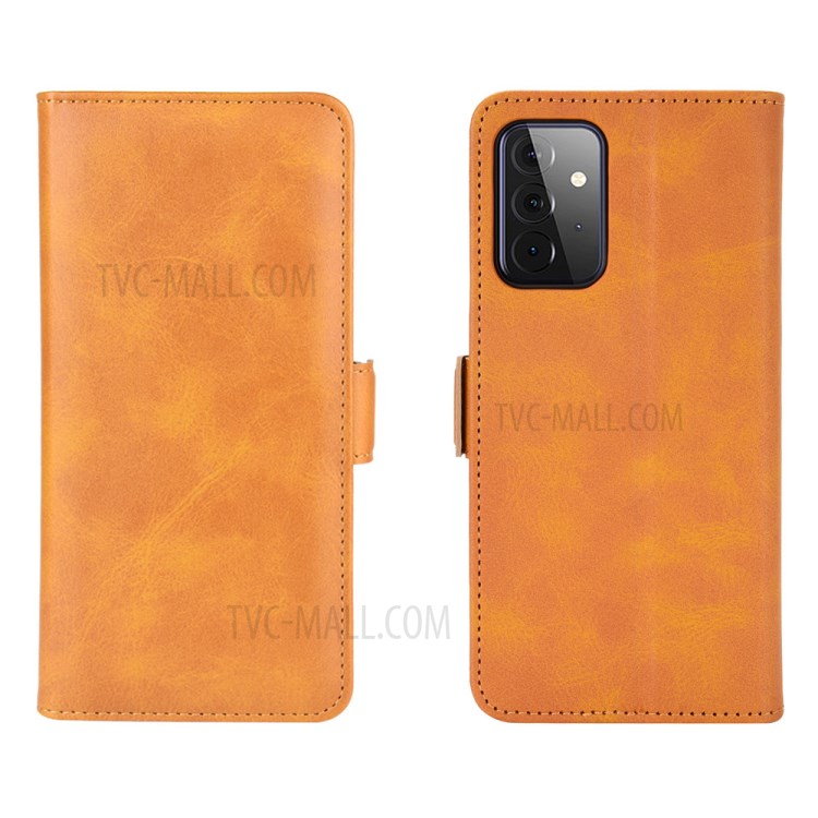 Dual Magnetic Clasp Folio Flip Leather Full Protection Cover Case for Samsung Galaxy A72 5G - Yellow-2