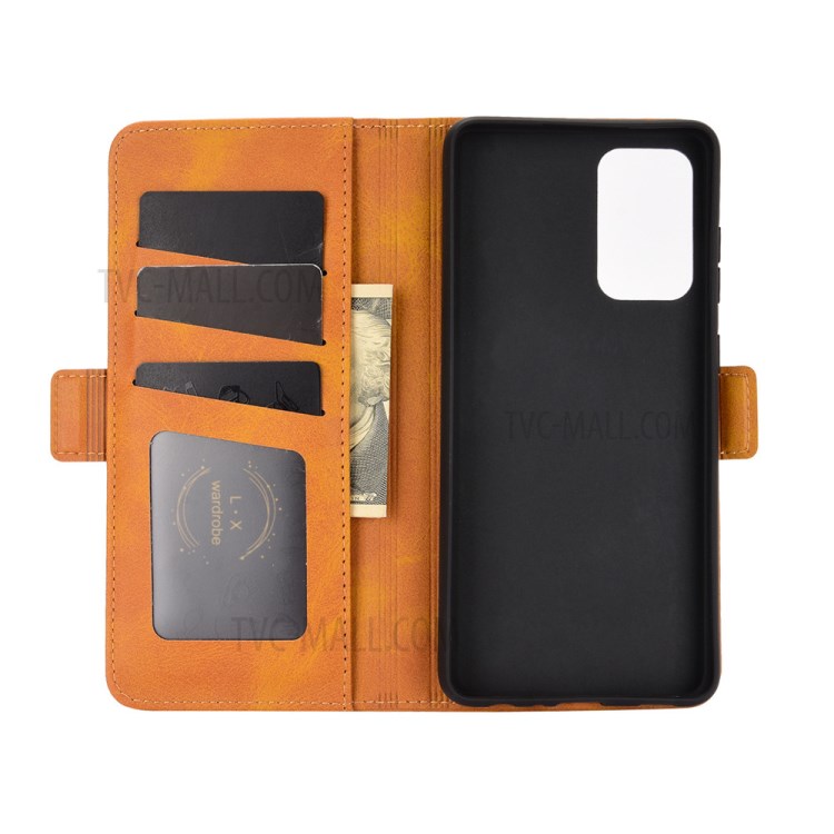 Dual Magnetic Clasp Folio Flip Leather Full Protection Cover Case for Samsung Galaxy A72 5G - Yellow-4