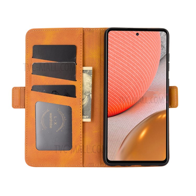 Dual Magnetic Clasp Folio Flip Leather Full Protection Cover Case for Samsung Galaxy A72 5G - Yellow-5