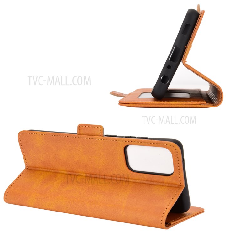 Dual Magnetic Clasp Folio Flip Leather Full Protection Cover Case for Samsung Galaxy A72 5G - Yellow-6