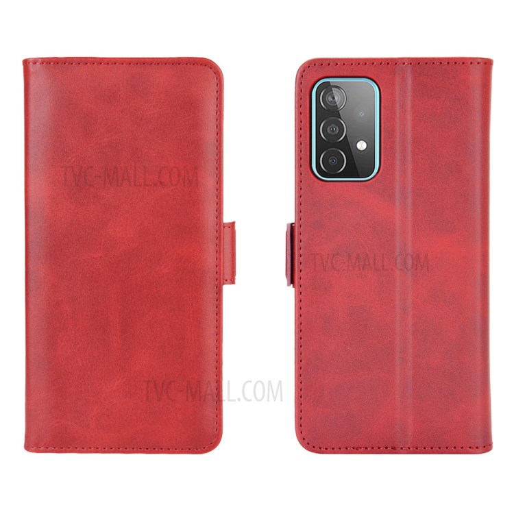 Full Protection Dual Magnetic Clasp Folio Flip Leather Cover Case for Samsung Galaxy A52 5G - Red-2