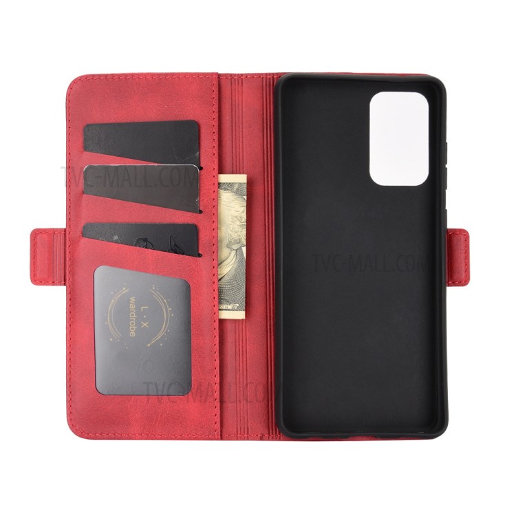 Full Protection Dual Magnetic Clasp Folio Flip Leather Cover Case for Samsung Galaxy A52 5G - Red-4