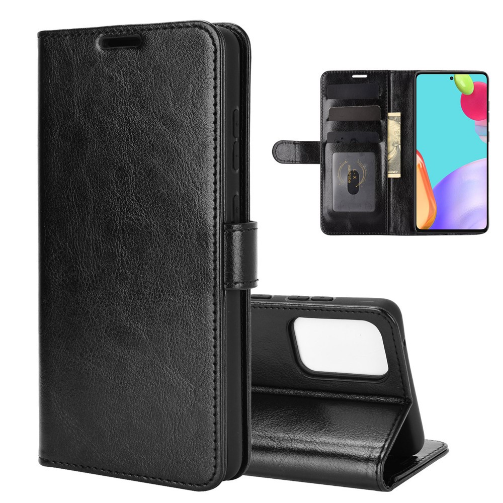 Wallet Stand Design Crazy Horse Texture Case for Samsung Galaxy A52 5G Leather Shell - Black-2