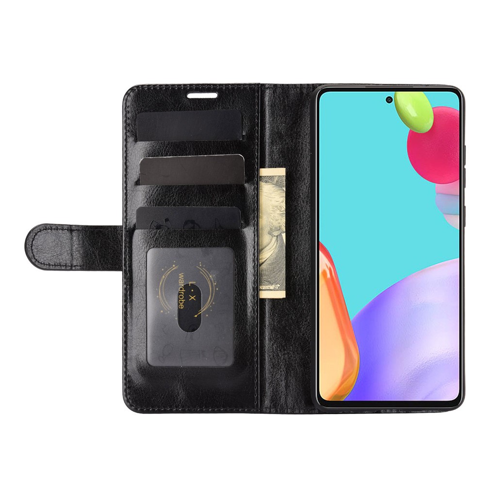 Wallet Stand Design Crazy Horse Texture Case for Samsung Galaxy A52 5G Leather Shell - Black-7