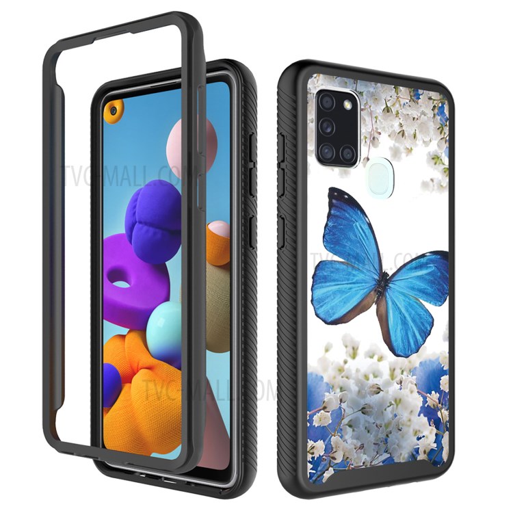 Pattern Printing Case for Samsung Galaxy A21s PET + TPU + Acrylic Protective Hybrid Shell - Blue Butterfly-2
