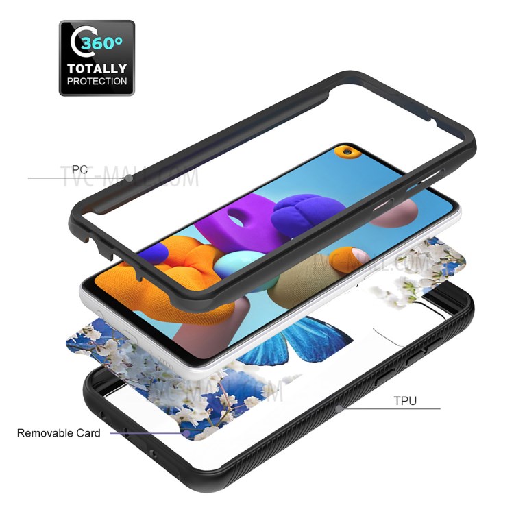 Pattern Printing Case for Samsung Galaxy A21s PET + TPU + Acrylic Protective Hybrid Shell - Blue Butterfly-7