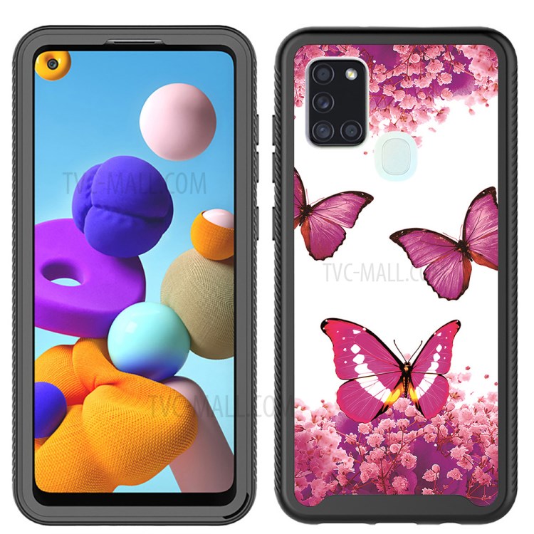 Pattern Printing Case for Samsung Galaxy A21s PET + TPU + Acrylic Protective Hybrid Shell - Rose Butterfly-1
