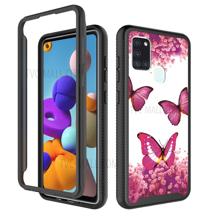 Pattern Printing Case for Samsung Galaxy A21s PET + TPU + Acrylic Protective Hybrid Shell - Rose Butterfly-2