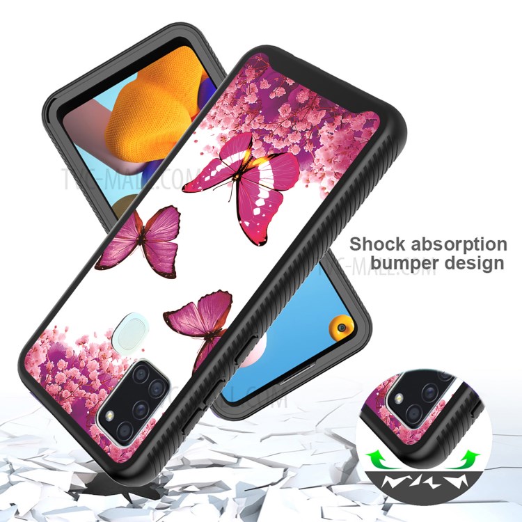 Pattern Printing Case for Samsung Galaxy A21s PET + TPU + Acrylic Protective Hybrid Shell - Rose Butterfly-5