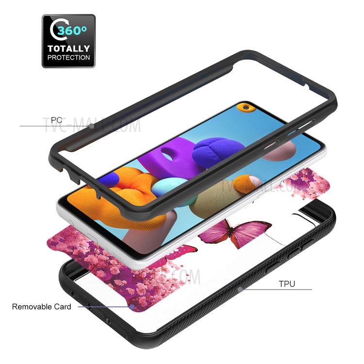 Pattern Printing Case for Samsung Galaxy A21s PET + TPU + Acrylic Protective Hybrid Shell - Rose Butterfly-7