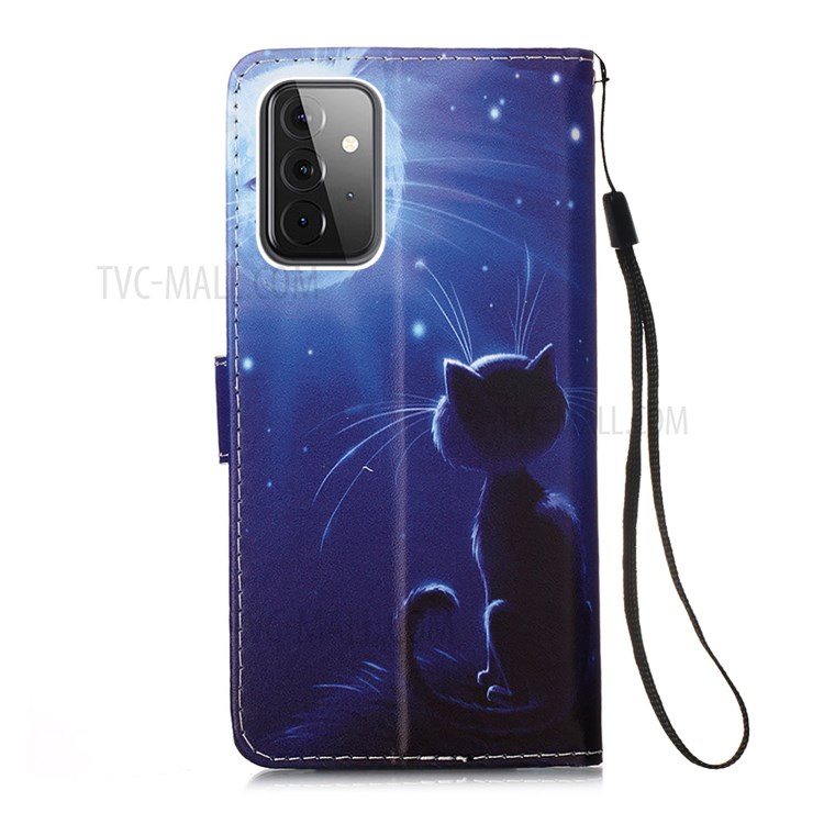 Pattern Printing Leather Wallet Stand Cover Case for Samsung Galaxy A52 5G - Cat and Sun-2