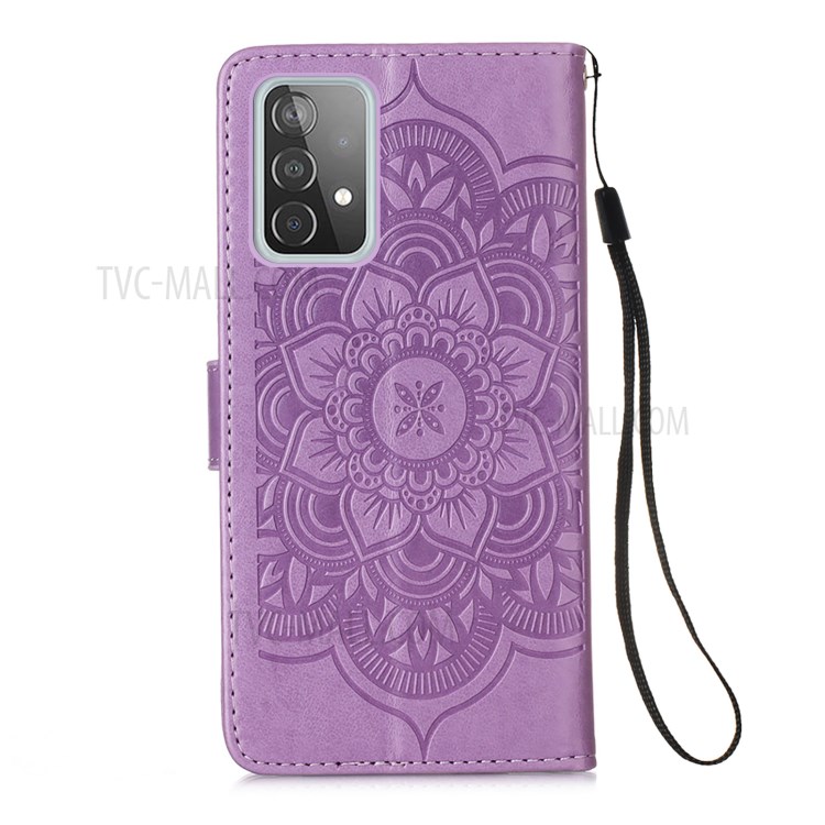 Imprinted Dream Catcher Flower Magnetic Leather Stand Case for Samsung Galaxy A52 5G - Purple-2