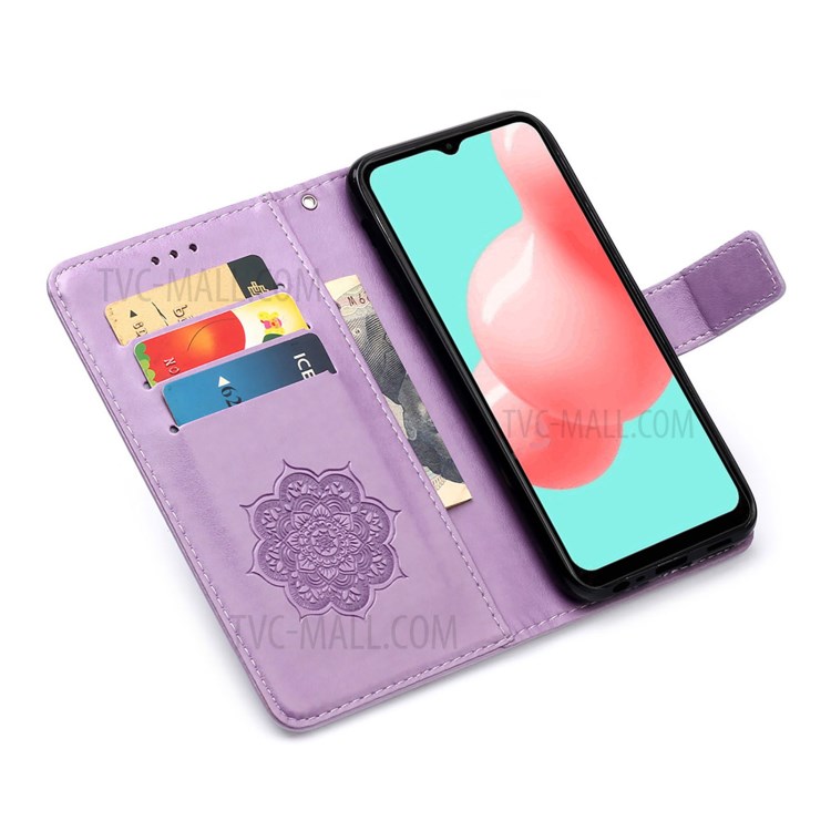 Imprinted Dream Catcher Flower Magnetic Leather Stand Case for Samsung Galaxy A52 5G - Purple-4