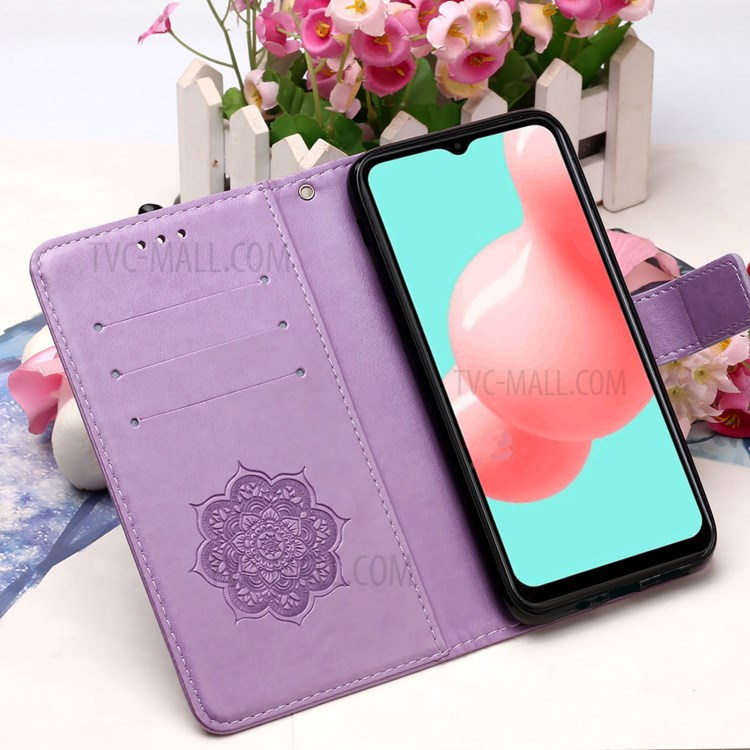 Imprinted Dream Catcher Flower Magnetic Leather Stand Case for Samsung Galaxy A52 5G - Purple-7