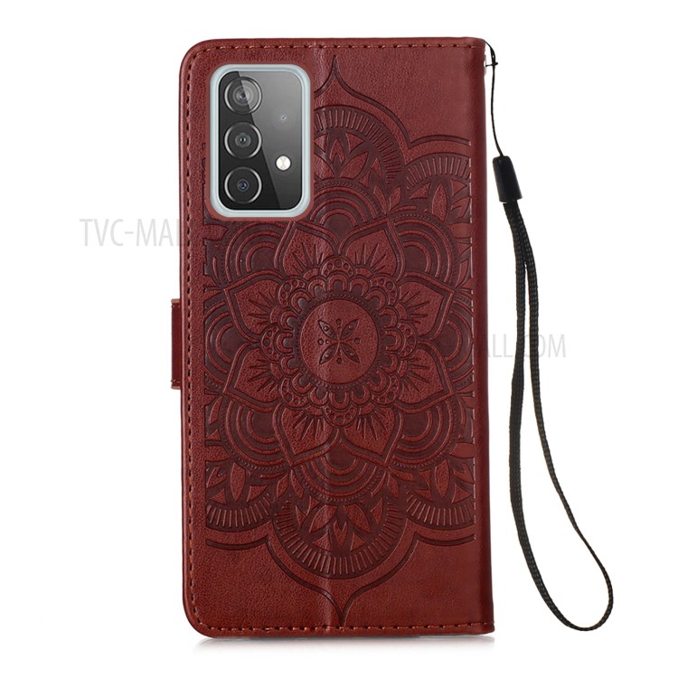 Imprinted Dream Catcher Flower Magnetic Leather Stand Case for Samsung Galaxy A52 5G - Brown-2