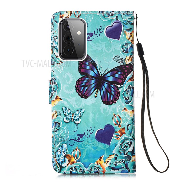 Pattern Printing Leather Wallet Stand Case for Samsung Galaxy A72 5G - Butterfly and Heart-2