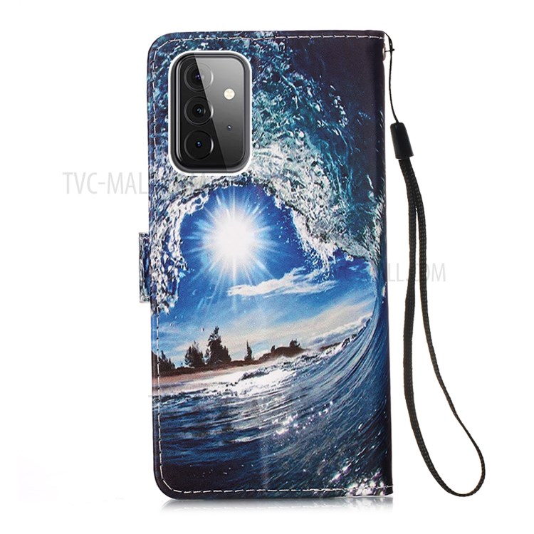 Pattern Printing Leather Wallet Stand Case for Samsung Galaxy A72 5G - Wave and Sun-2
