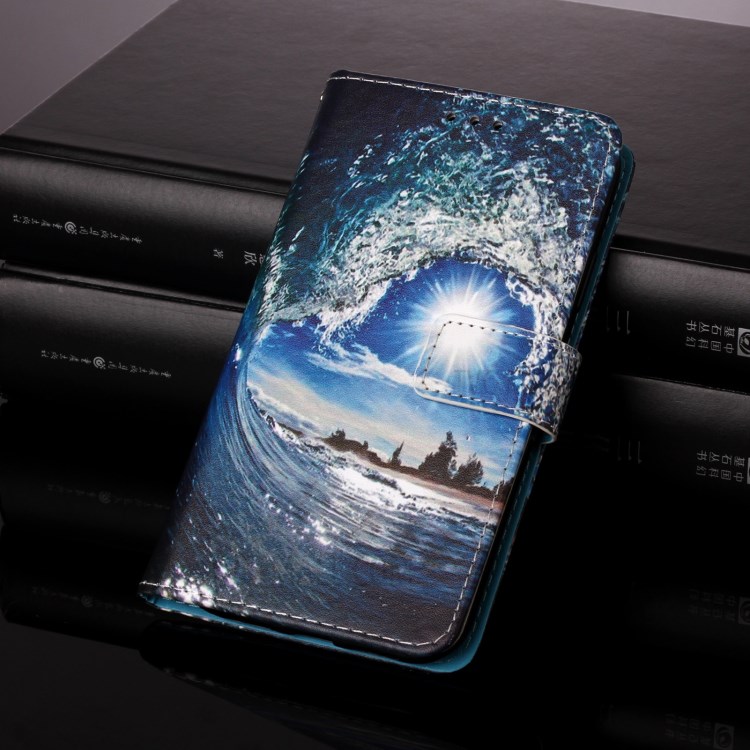 Pattern Printing Leather Wallet Stand Case for Samsung Galaxy A72 5G - Wave and Sun-6