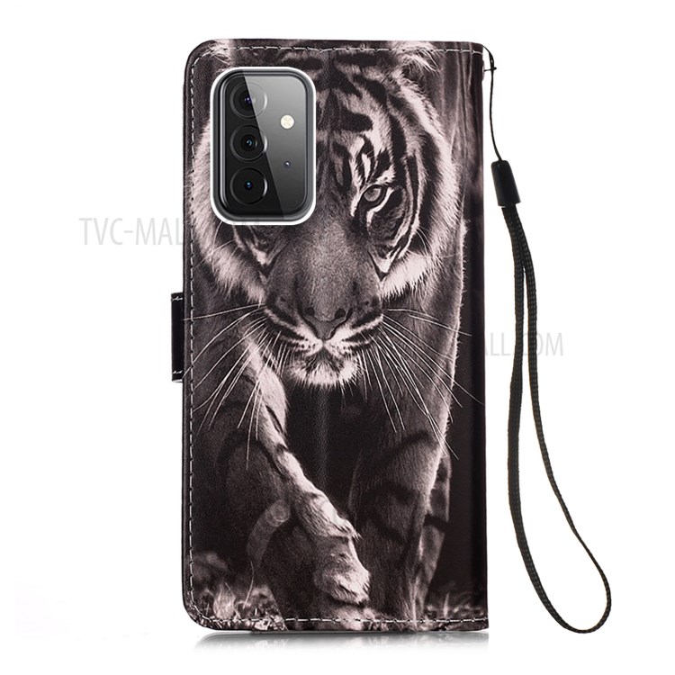Pattern Printing Leather Wallet Stand Case for Samsung Galaxy A72 5G - Tiger-2