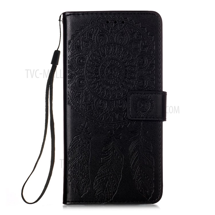 Imprinted Dream Catcher Flower Magnetic Leather Stand Case for Samsung Galaxy A72 5G - Black-1