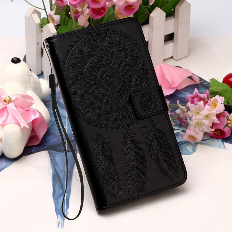 Imprinted Dream Catcher Flower Magnetic Leather Stand Case for Samsung Galaxy A72 5G - Black-6