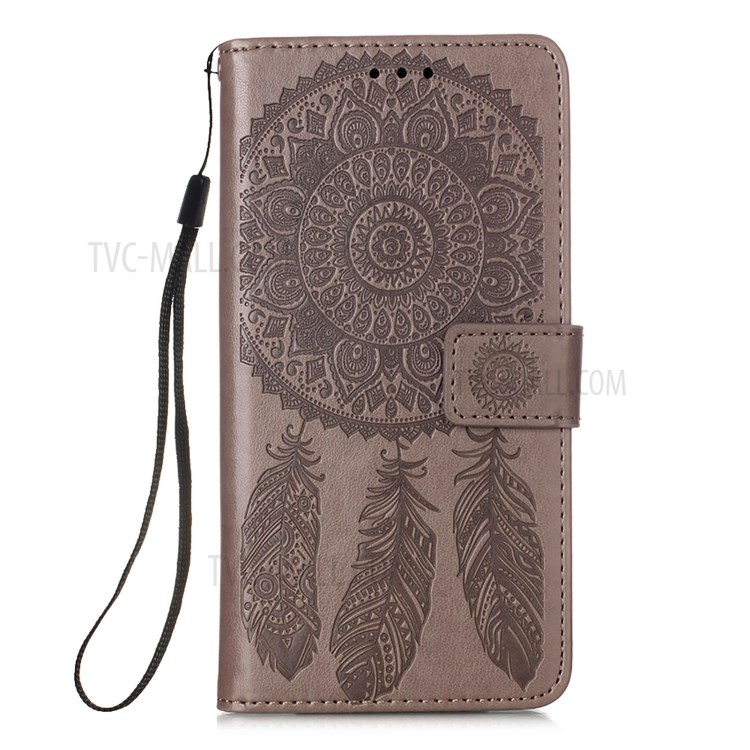 Imprinted Dream Catcher Flower Magnetic Leather Stand Case for Samsung Galaxy A72 5G - Grey-1
